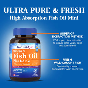 NatureMyst Huile de Poisson Omega-3 2000 mg avec D3 K2