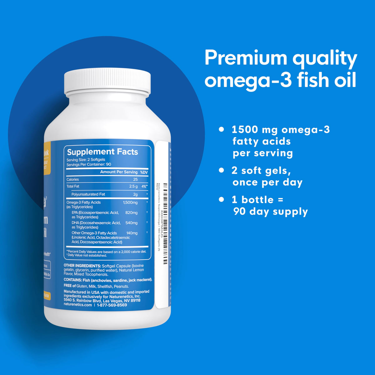 Naturenetics Omega 3 Huile de Poisson rTG gélules couleur dorée
