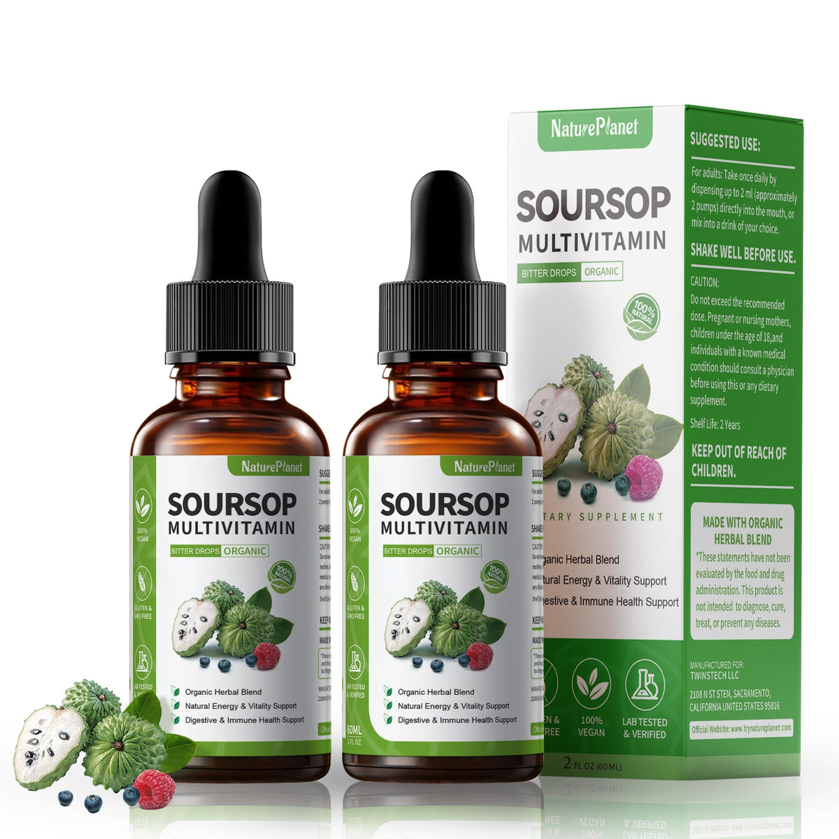 NaturePlanet Soursop Bitters Liquide 5000mg 4 Fl Oz vue avant