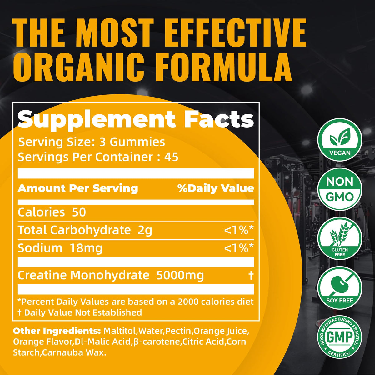 Natures Aid Gummies de Créatine Monohydrate 5g - étiquette du produit