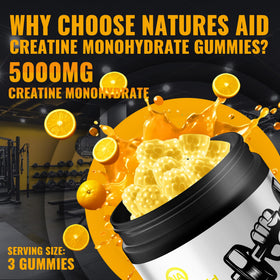 Natures Aid Gummies de Créatine Monohydrate 5g - pot ouvert avec gommes