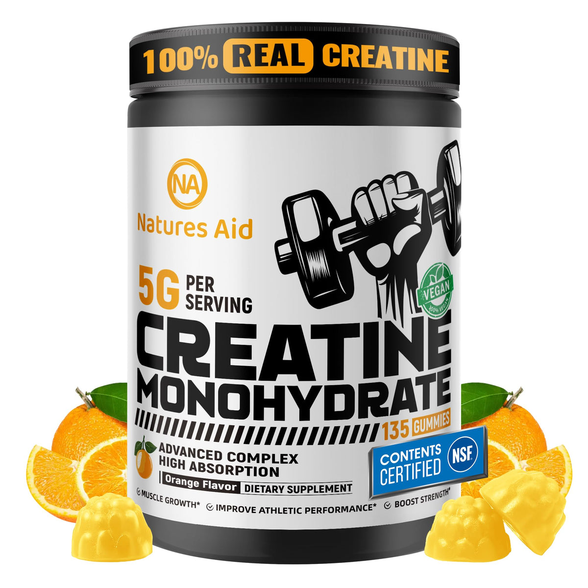 Natures Aid Gummies de Créatine Monohydrate 5g - vue avant du pot