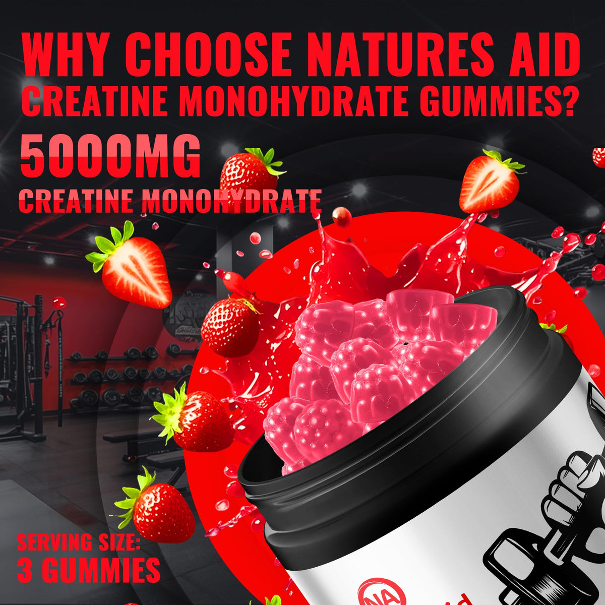 Natures Aid Gummy Créatine Monohydrate 5g gummies dans une main