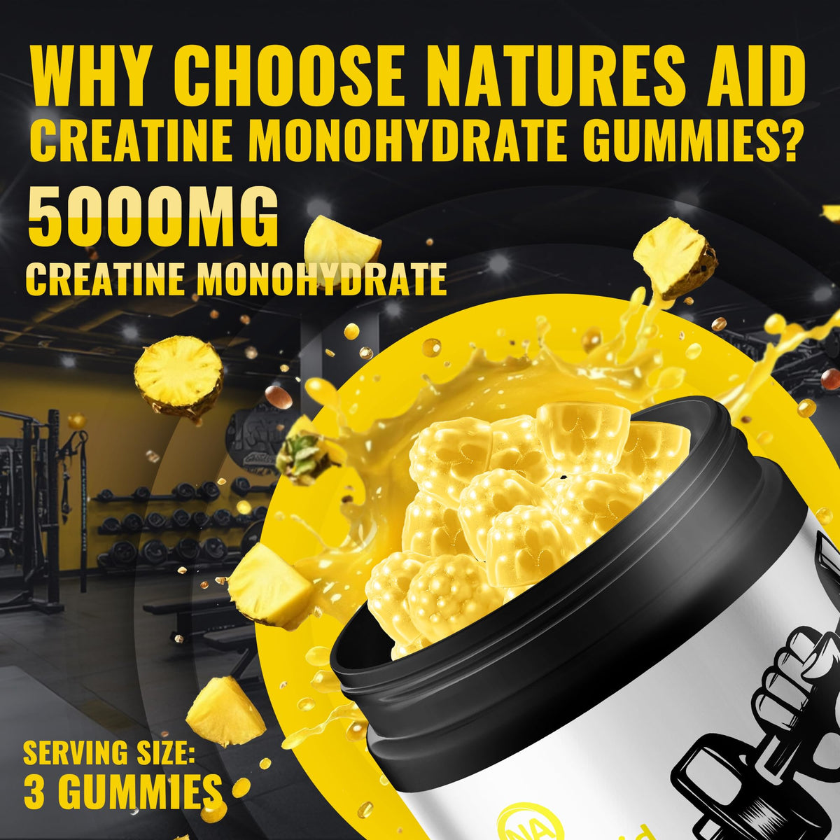 Natures Aid Gummy de Créatine Monohydrate 5g - gummies sur fond blanc