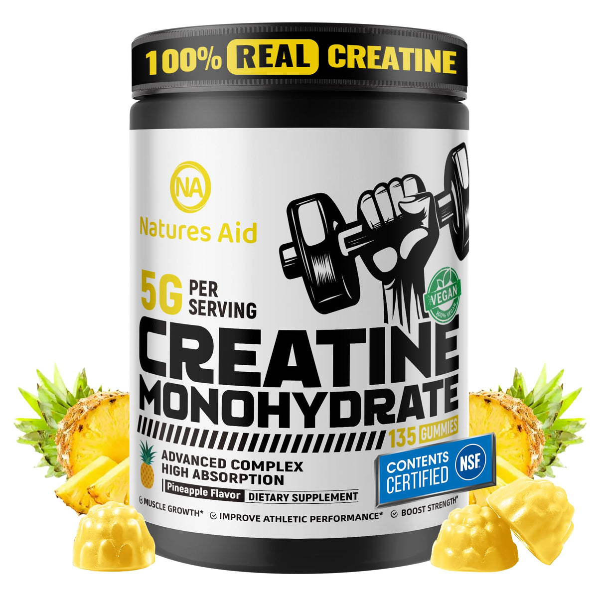 Natures Aid Gummy de Créatine Monohydrate 5g - vue avant du flacon