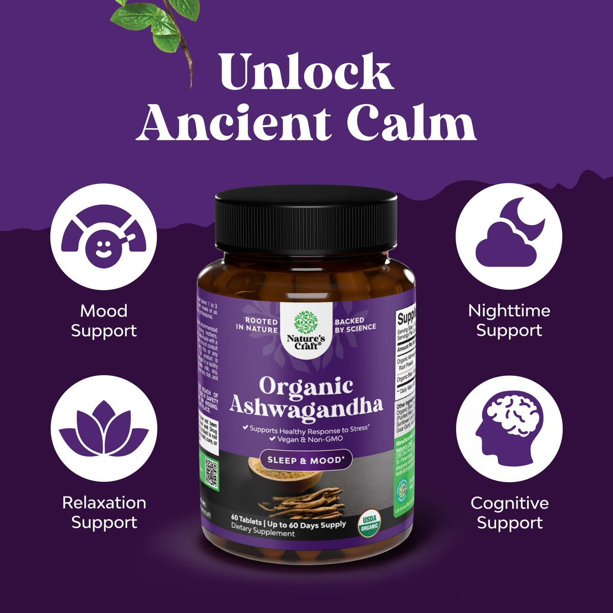 Natures Craft Ashwagandha Bio comprimés avec poivre noir