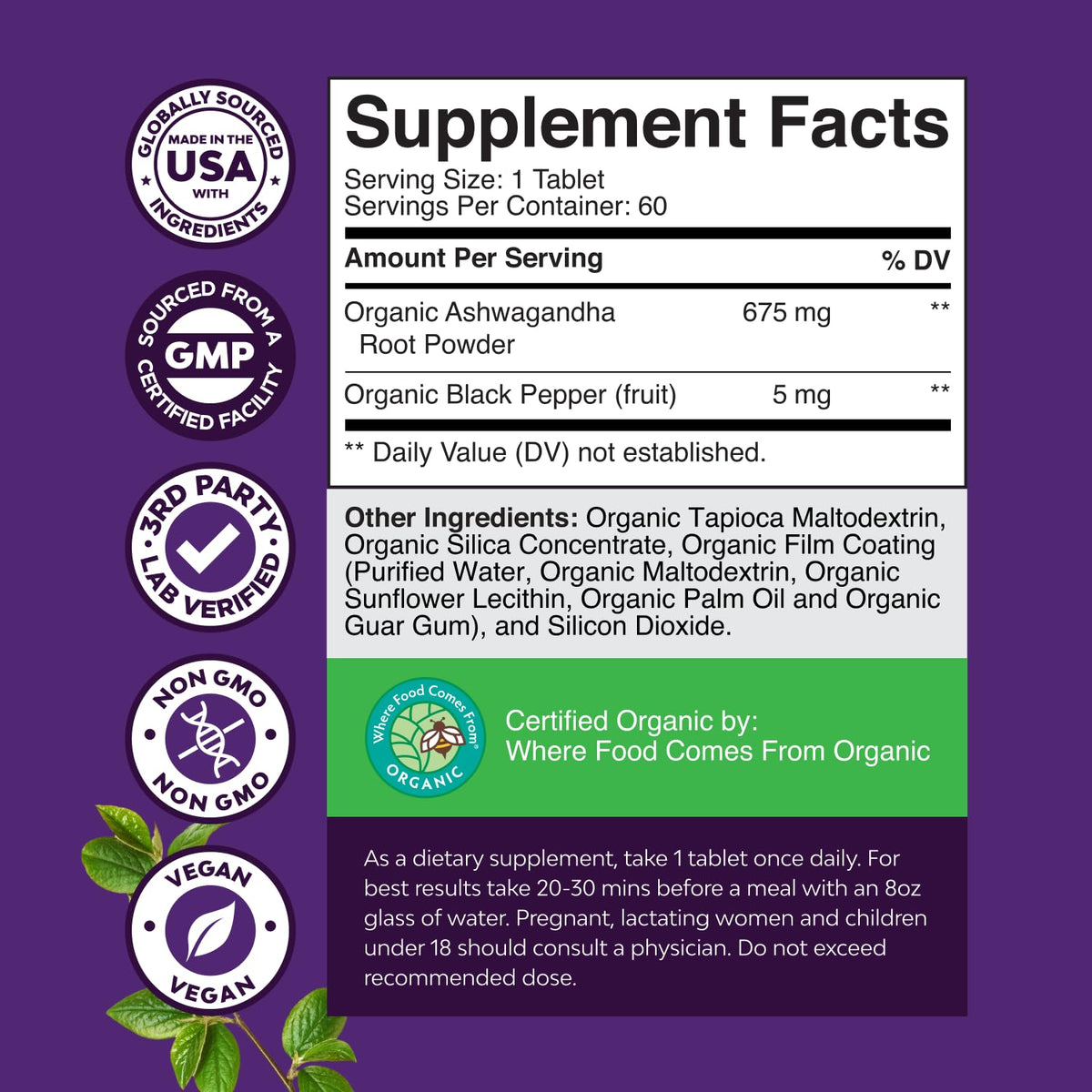 Natures Craft Ashwagandha Bio comprimés ouverts