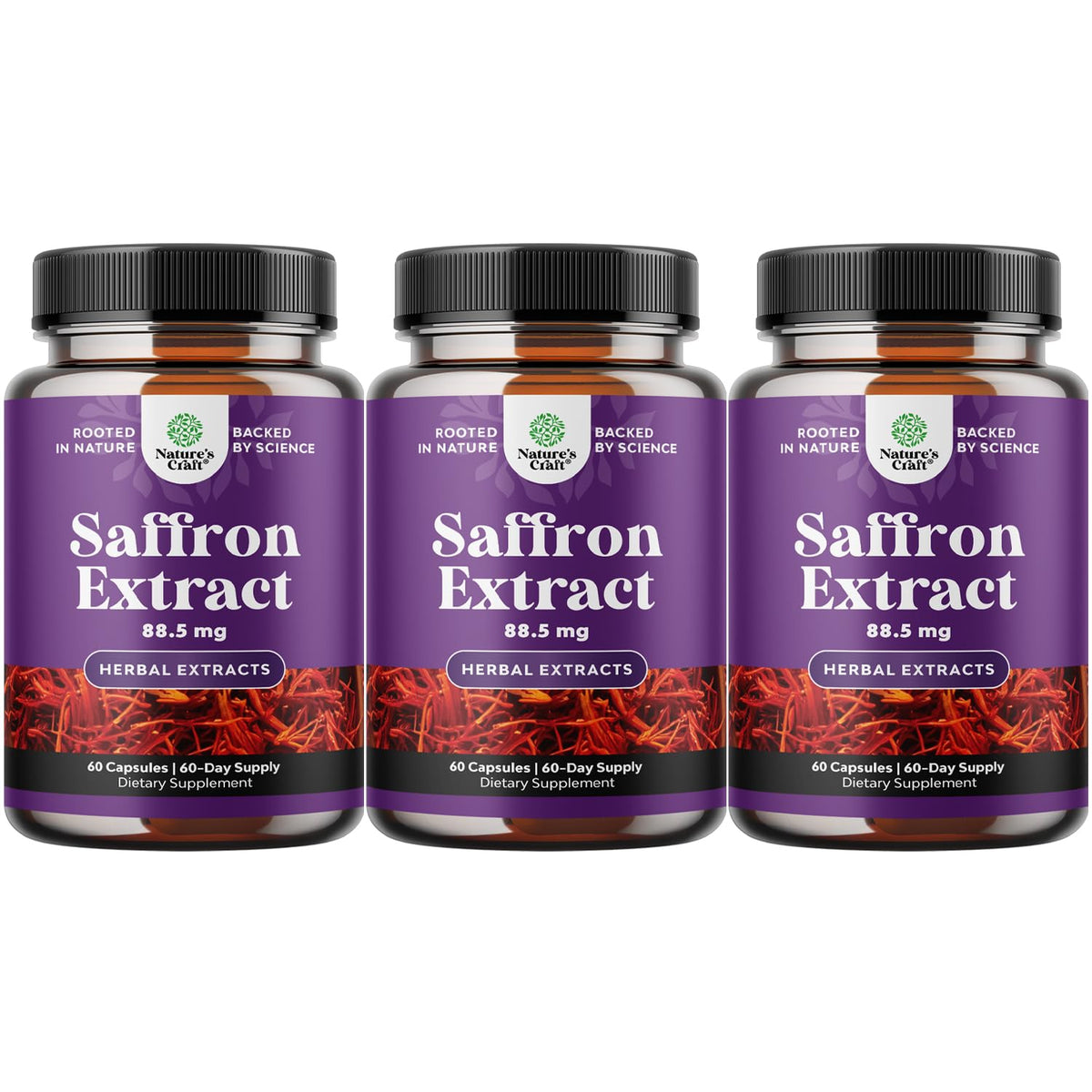 Natures Craft capsules de safran 60 comptant avec étiquette de produit