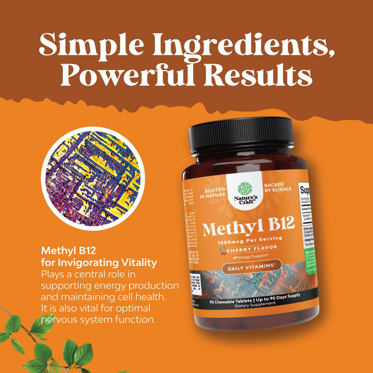 Natures Craft Chewable Vitamin B12 1000mcg bottle side view