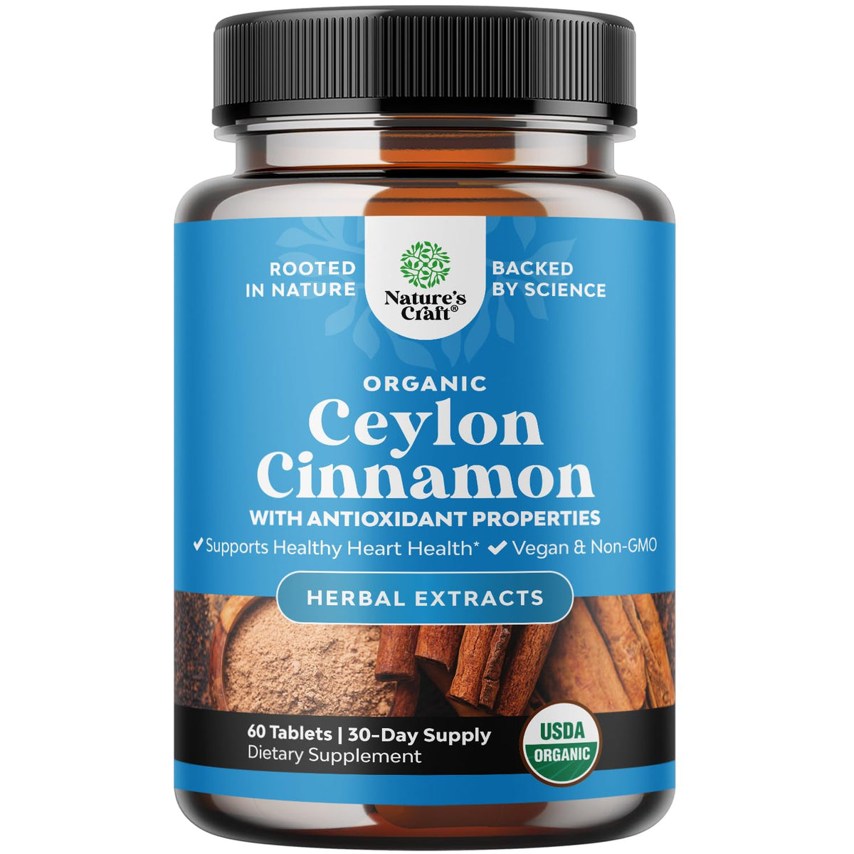 Natures Craft Complément Alimentaire Cannelle de Ceylan 1000mg - Boîte de 60 comprimés