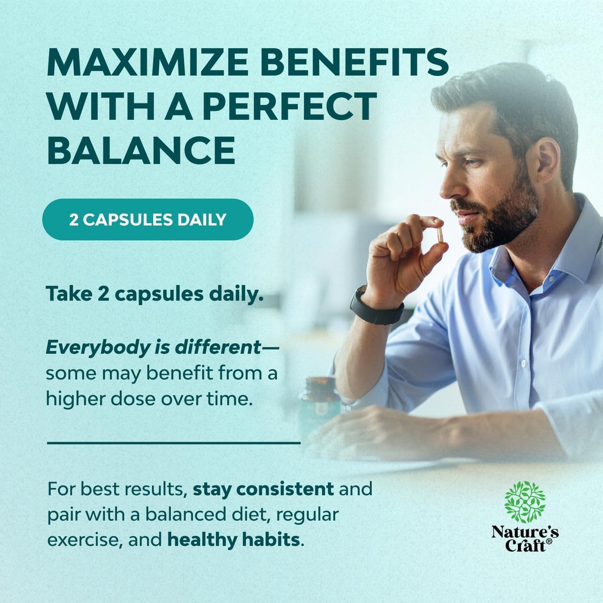 Natures Craft Complément Alimentaire Hépatique NAC 60 Capsules à côté d'un verre d'eau
