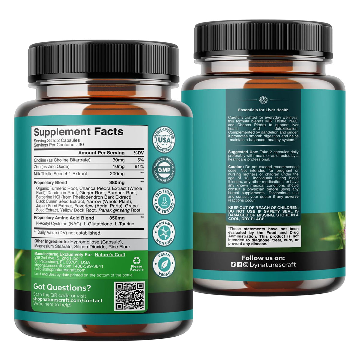 Natures Craft Complément Alimentaire Hépatique NAC 60 Capsules dans sa boîte