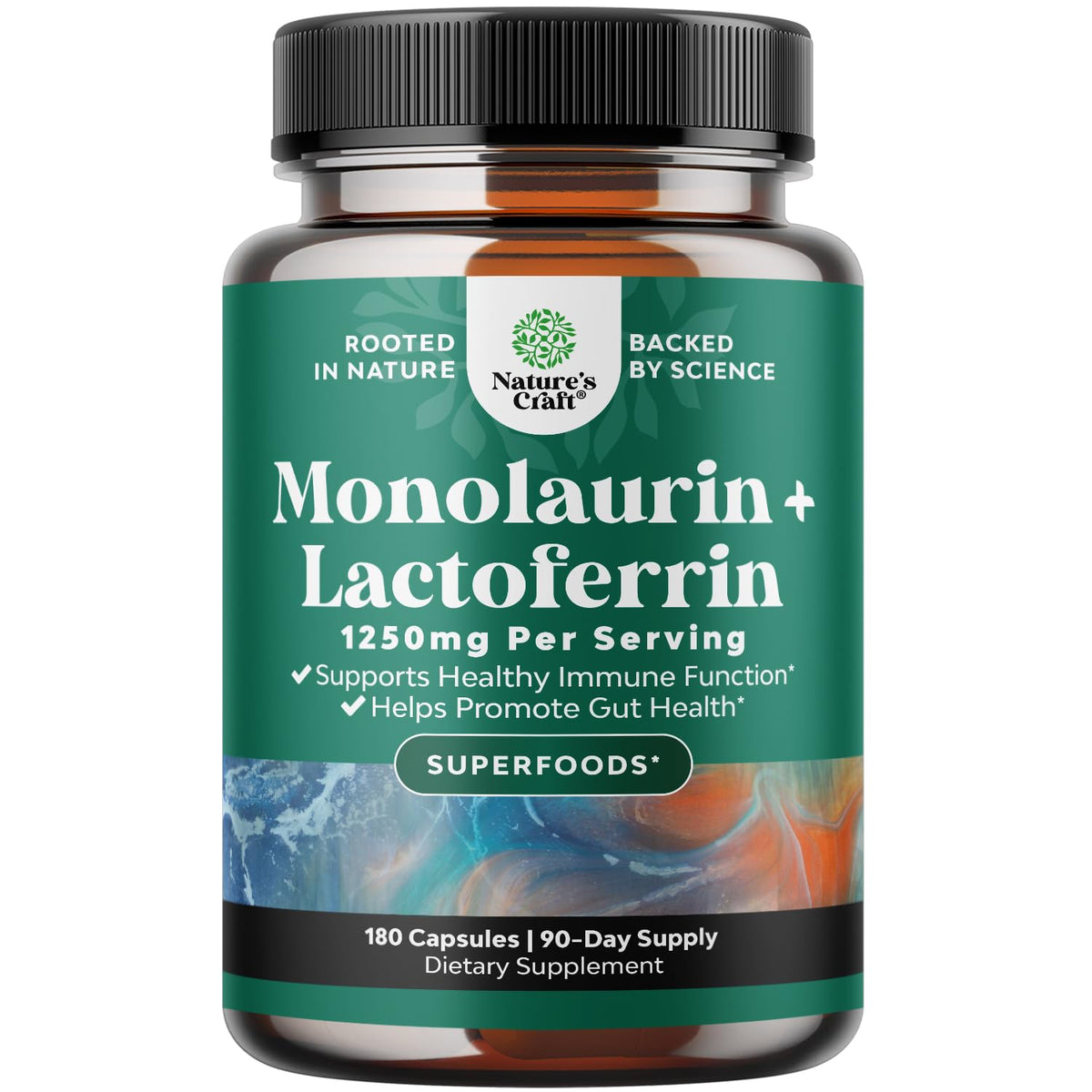 Natures Craft complément alimentaire lactoferrine et monolaurine 250mg, vue de face