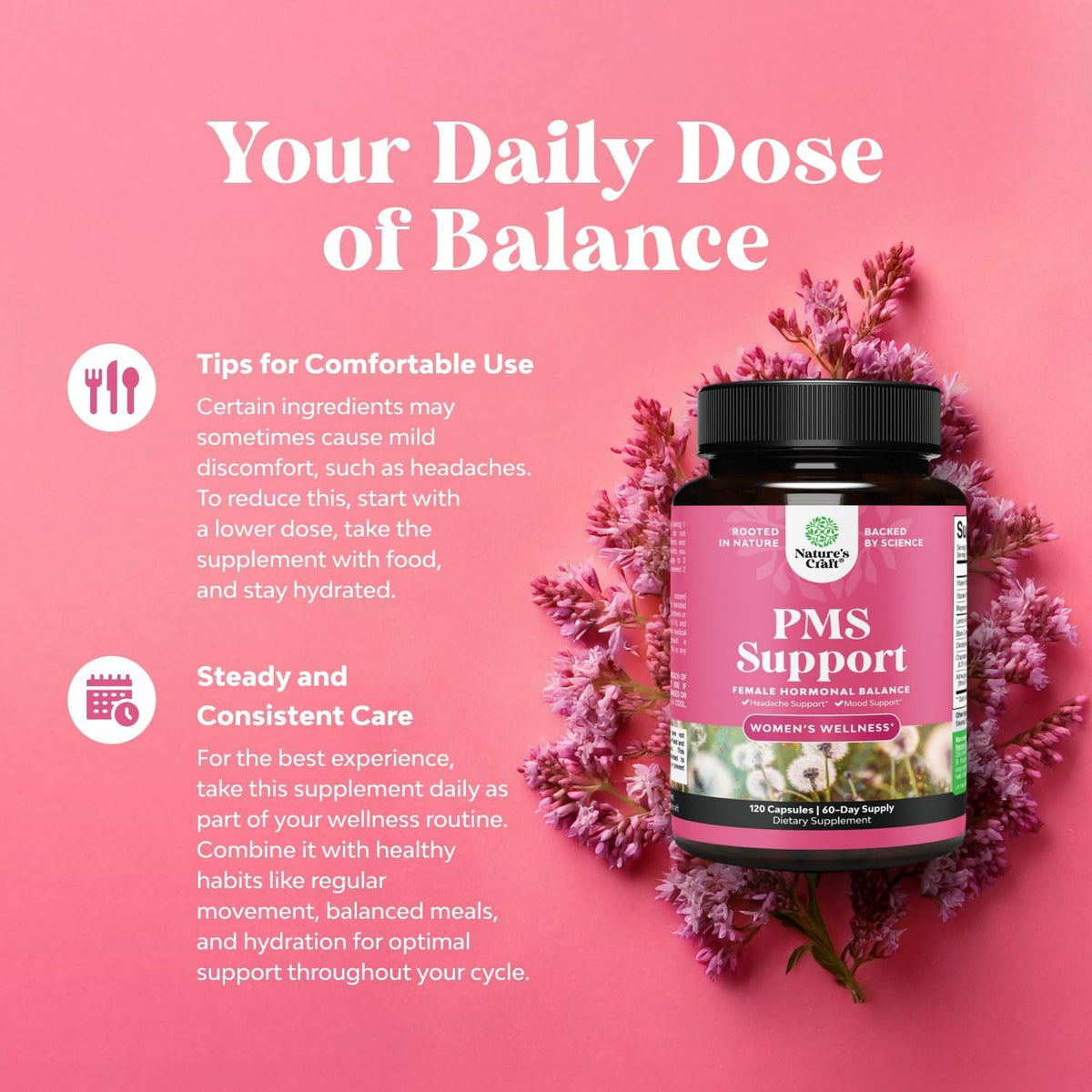 Natures Craft Complément Alimentaire PMS - capsules sur une table
