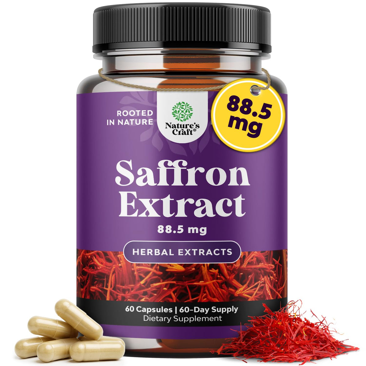 Natures Craft Compléments Alimentaires Extraits de Safran 60 Capsules - vue avant