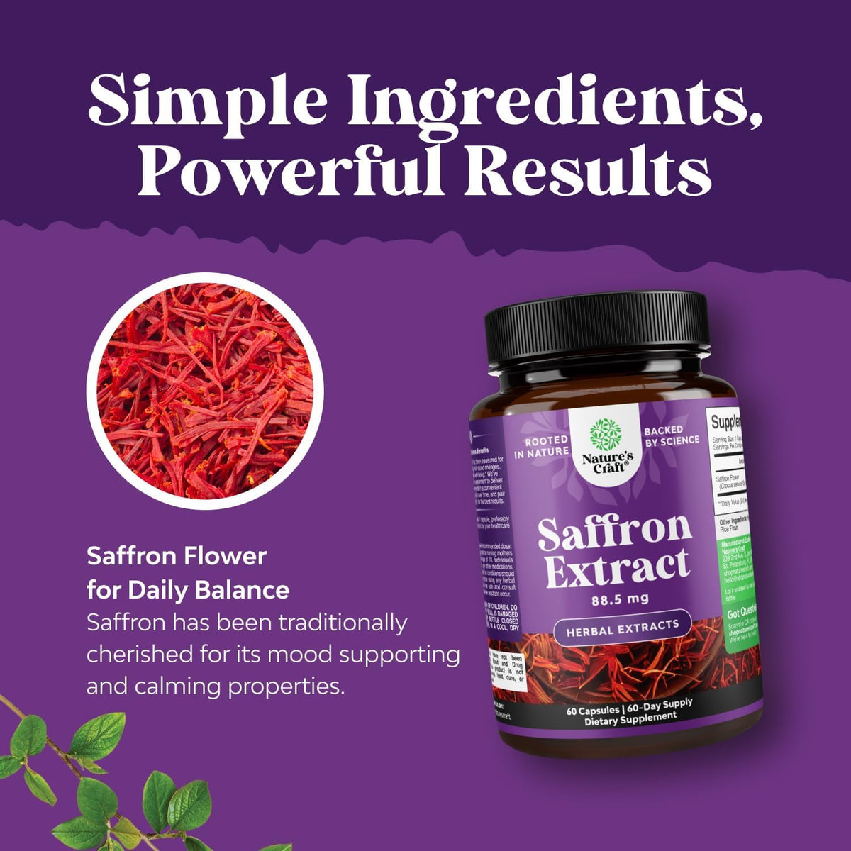 Natures Craft Compléments Alimentaires Extraits de Safran 60 Capsules - contenu des capsules