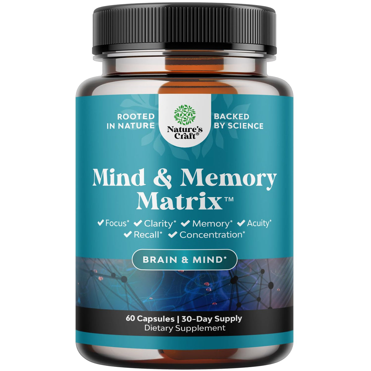 Natures Craft Compléments Alimentaires Mémoire et Concentration 60 Capsules - vue de face