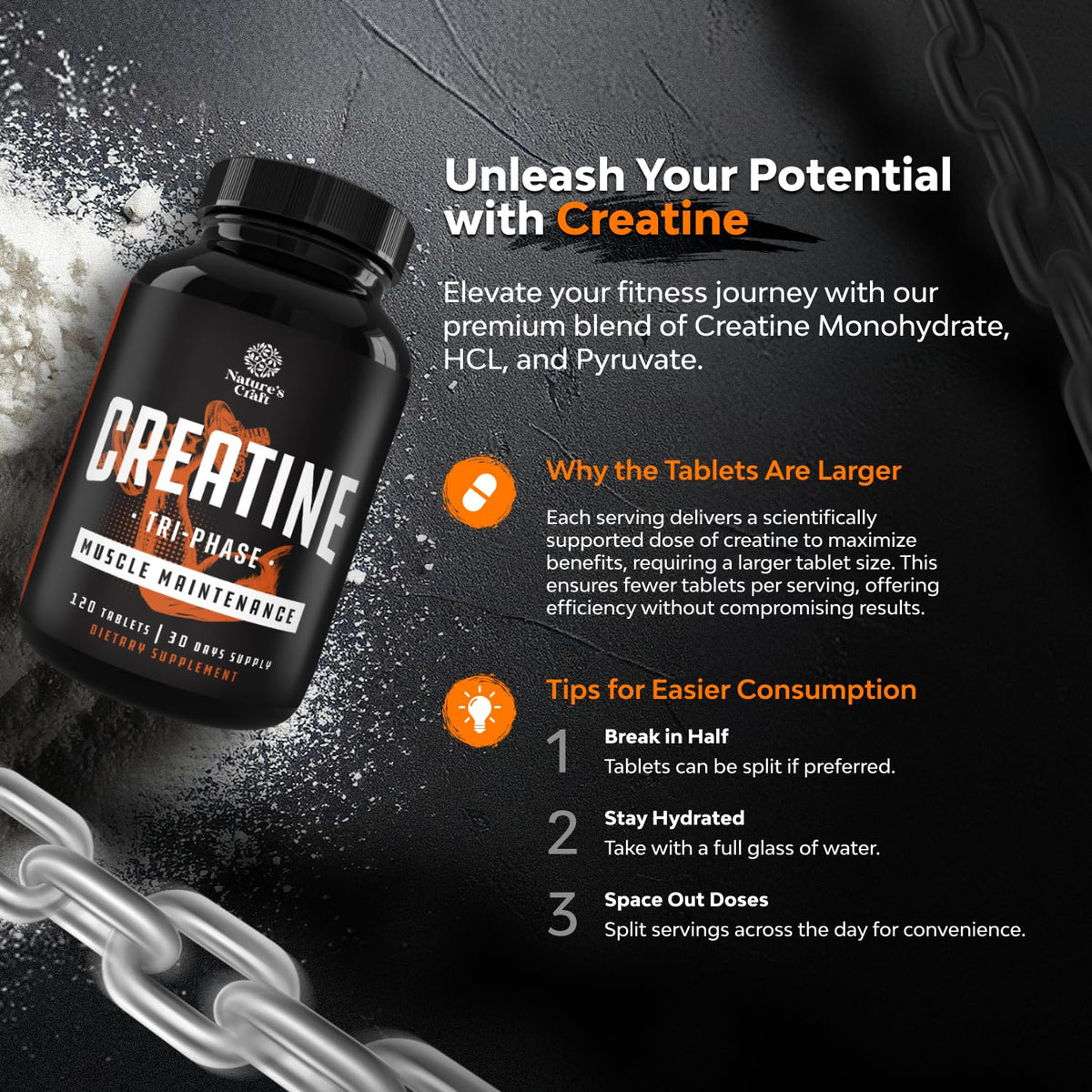 Natures Craft créatine 120 comprimés avec étiquette