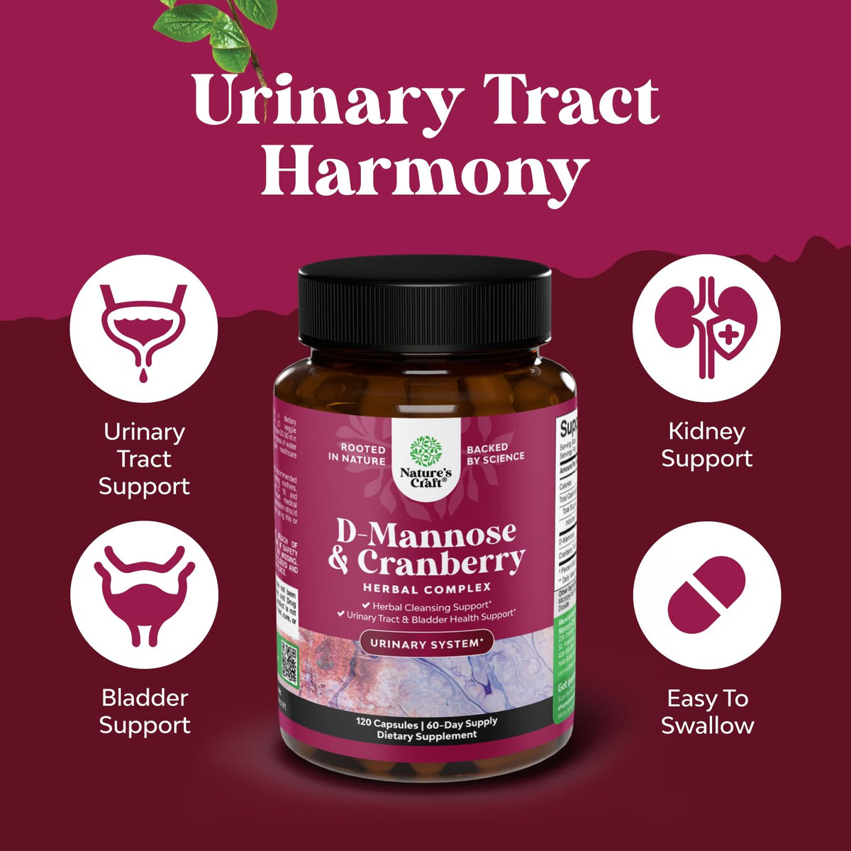 Natures Craft D Mannose 1000mg capsules avec extrait de cranberry
