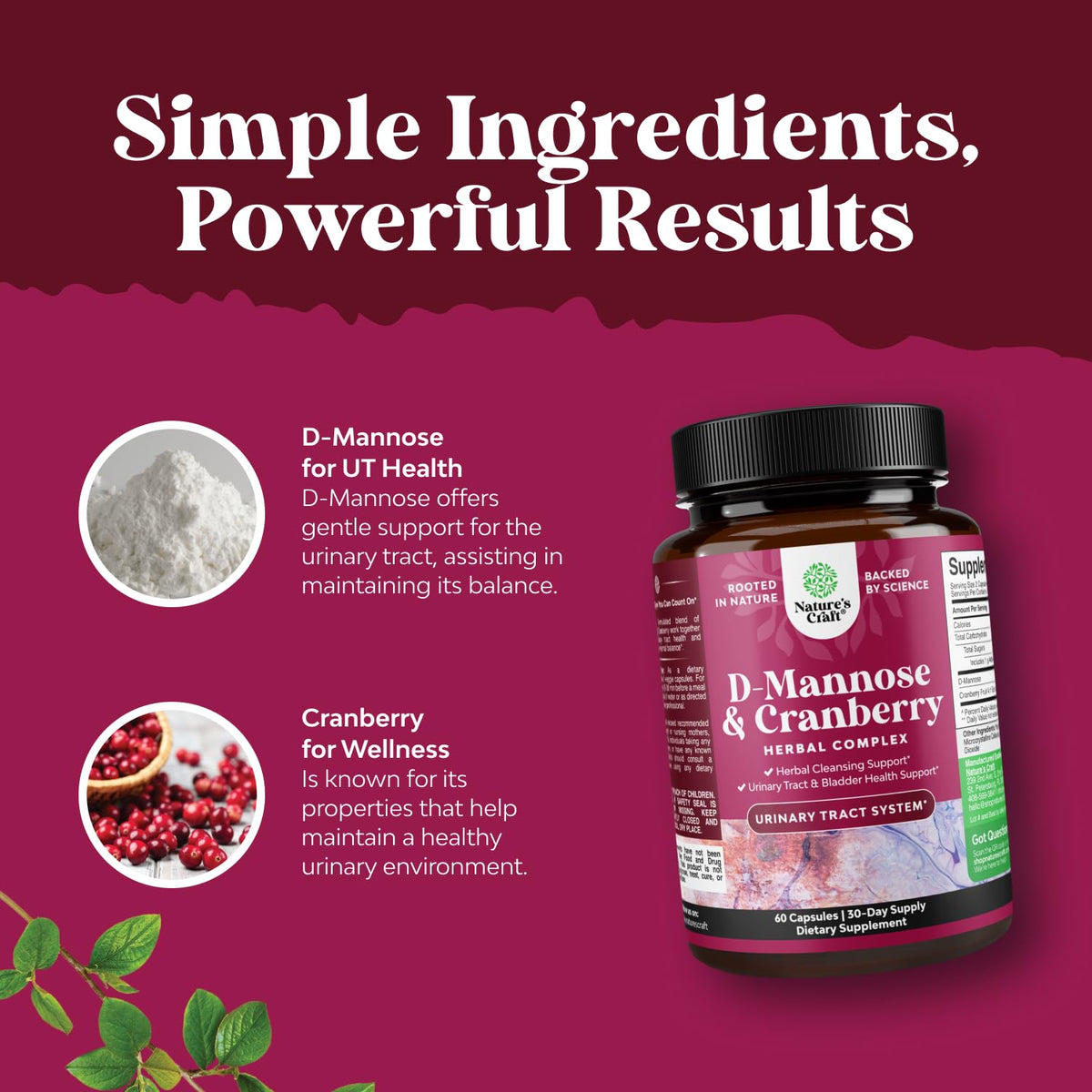 Natures Craft D Mannose 1000mg capsules sur un fond neutre