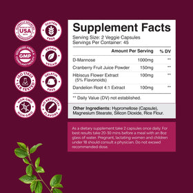 Natures Craft D-Mannose 1000mg, capsules sur une surface en bois