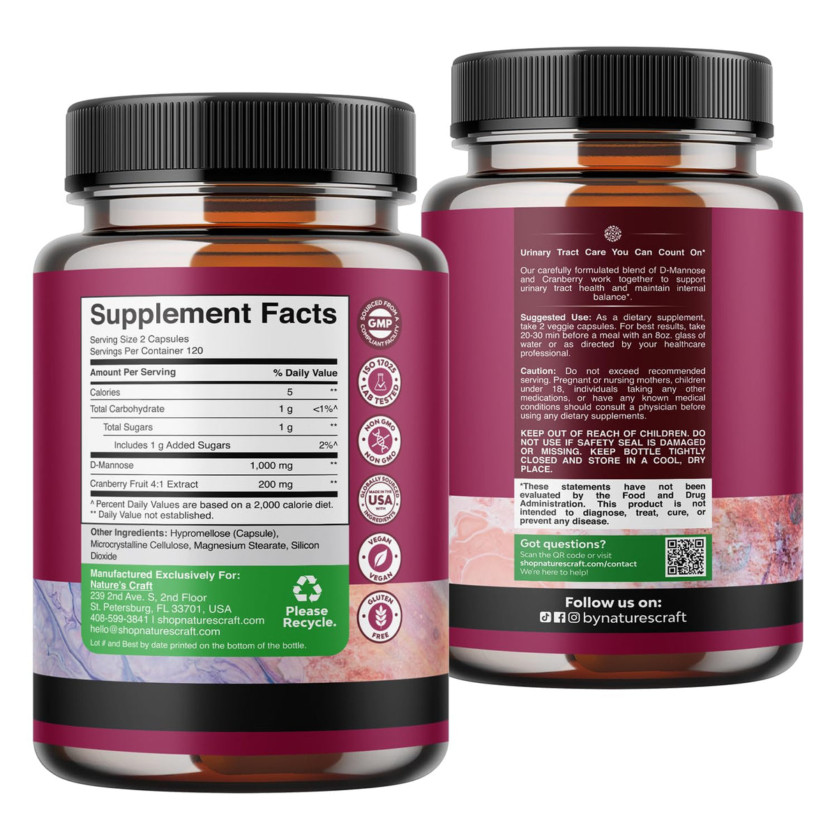 Natures Craft D-Mannose Cranberry sur surface de table