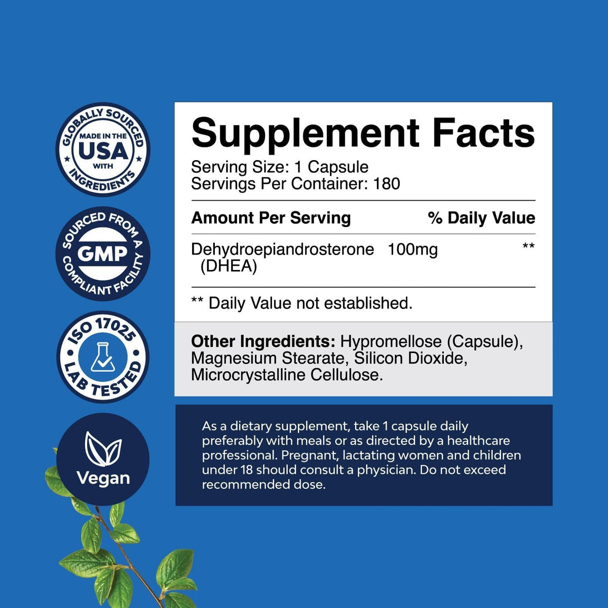 Natures Craft DHEA 100mg capsules sur une table