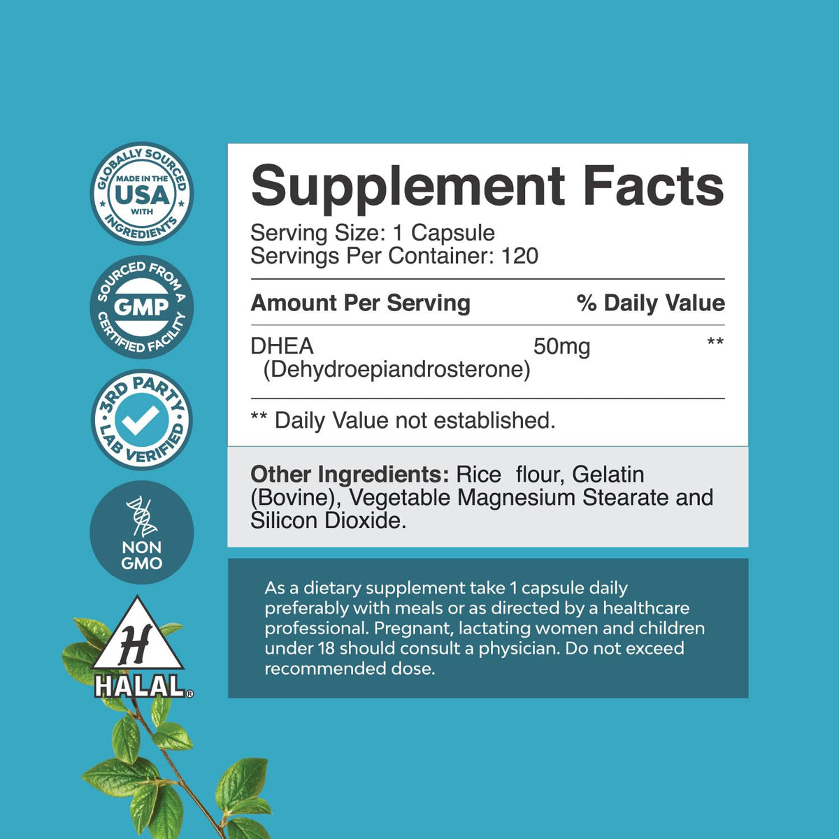 Natures Craft DHEA 50mg capsules opened bottle
