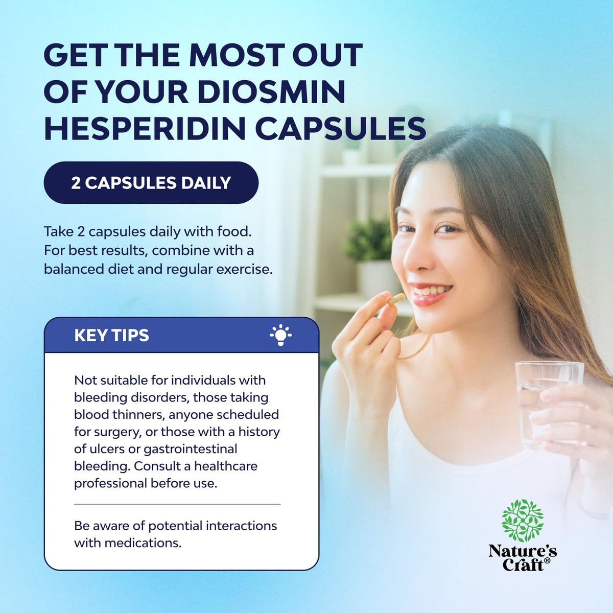 Natures Craft Diosmine Hesperidine 1000mg, capsules sur une table