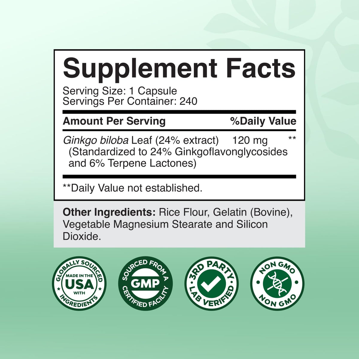 Natures Craft Ginkgo Biloba Capsules 120mg on a desk
