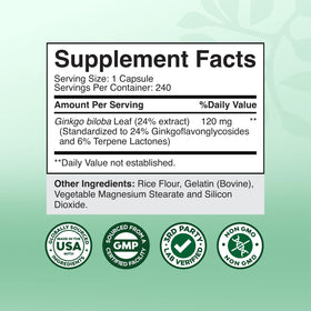 Natures Craft Ginkgo Biloba Capsules 120mg on a desk