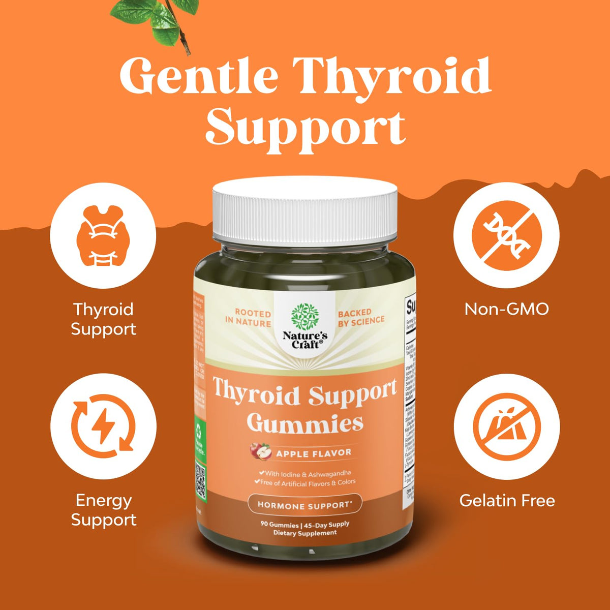 Natures Craft Gummies de Soutien Thyroïdien avec une vue détaillée des ingrédients