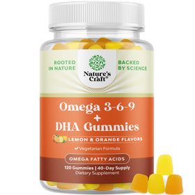Natures Craft Gummies Omega 3 6 9 DHA végétarien pot de 120 gummies