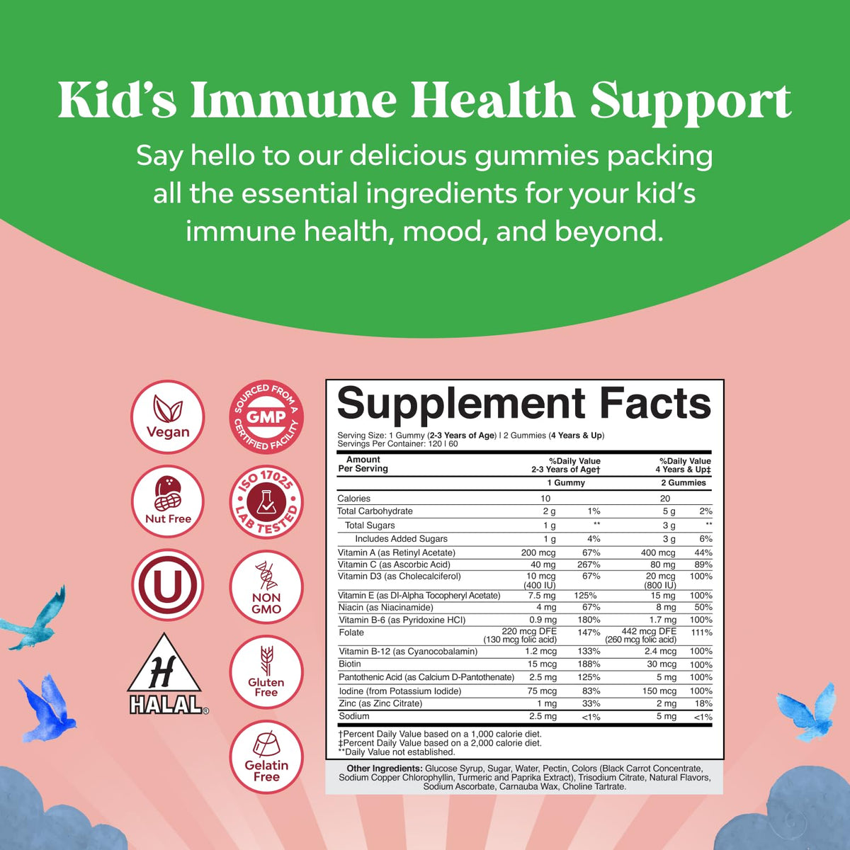 Natures Craft Gummy Multivitamins Enfants, arrière de la boîte avec informations nutritionnelles