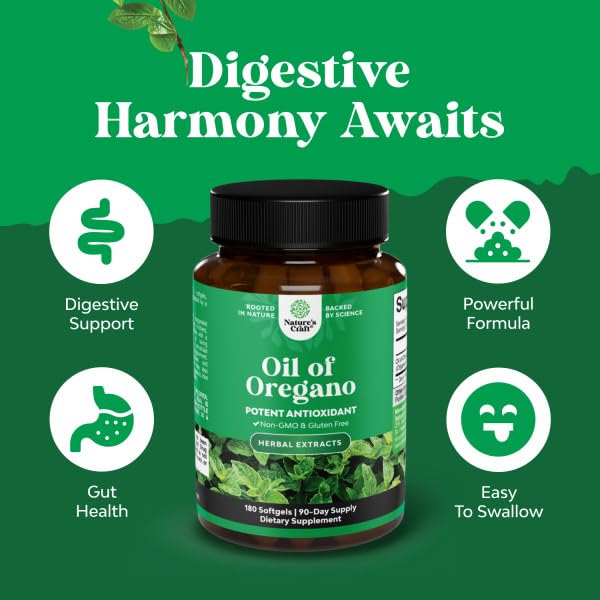 Natures Craft Huile d'Origan gélules 180 compte arrière