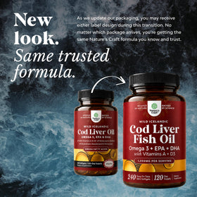 Natures Craft Huile de Foie de Morue Capsules dans un environnement de cuisine