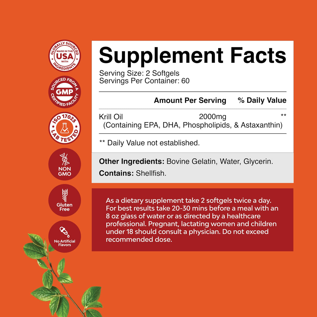 Natures Craft Huile de Krill Antarctique 2000mg capsules sur une table