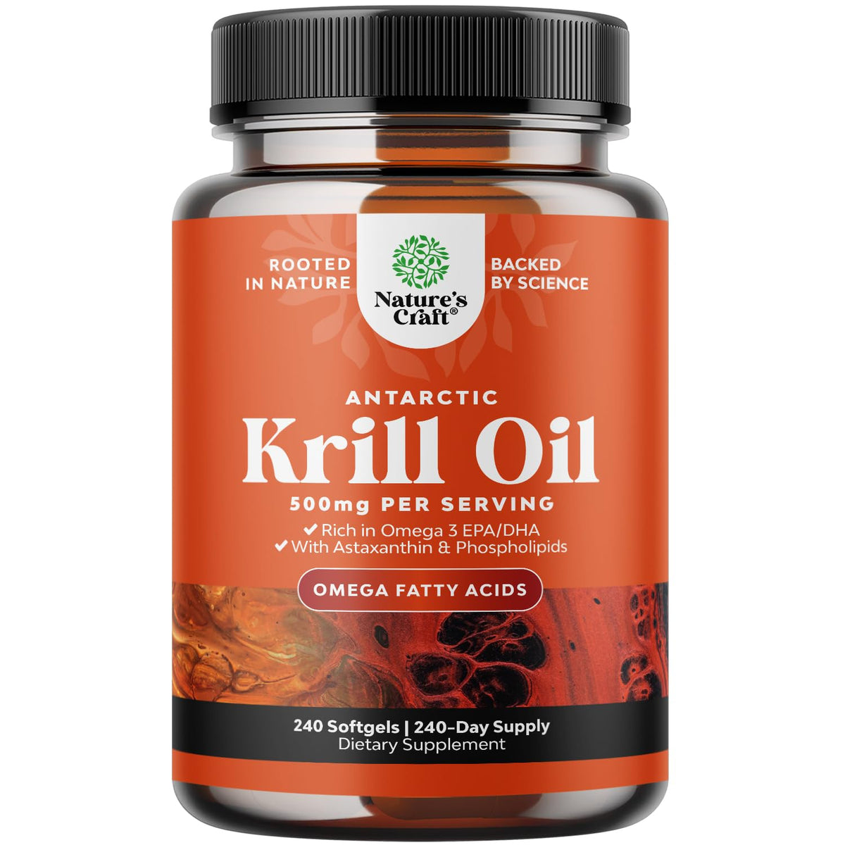 Natures Craft Huile de Krill Antarctique 500mg gélules frontale