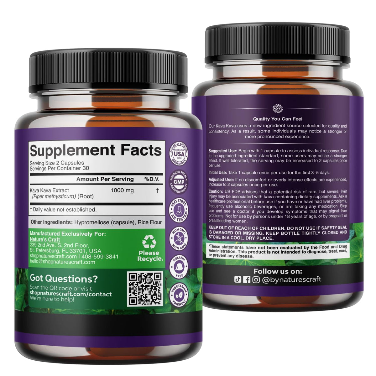 Natures Craft Kava Kava Capsules 1000mg sur fond neutre