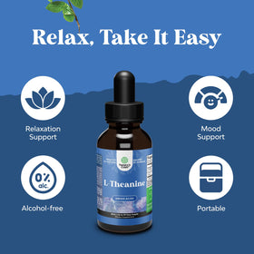 Natures Craft L Theanine liquide 200mg 60ml en contexte sur une table