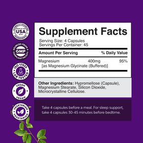Natures Craft magnésium glycinate 400mg 180 capsules en gros plan