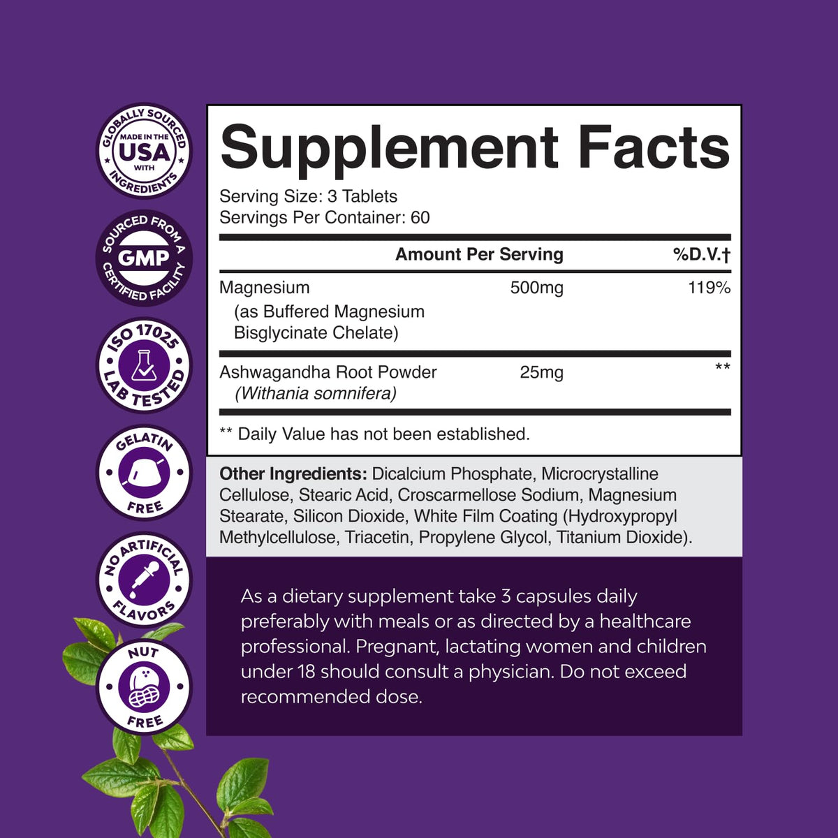 Natures Craft Magnésium Glycinate 500 mg sur une table
