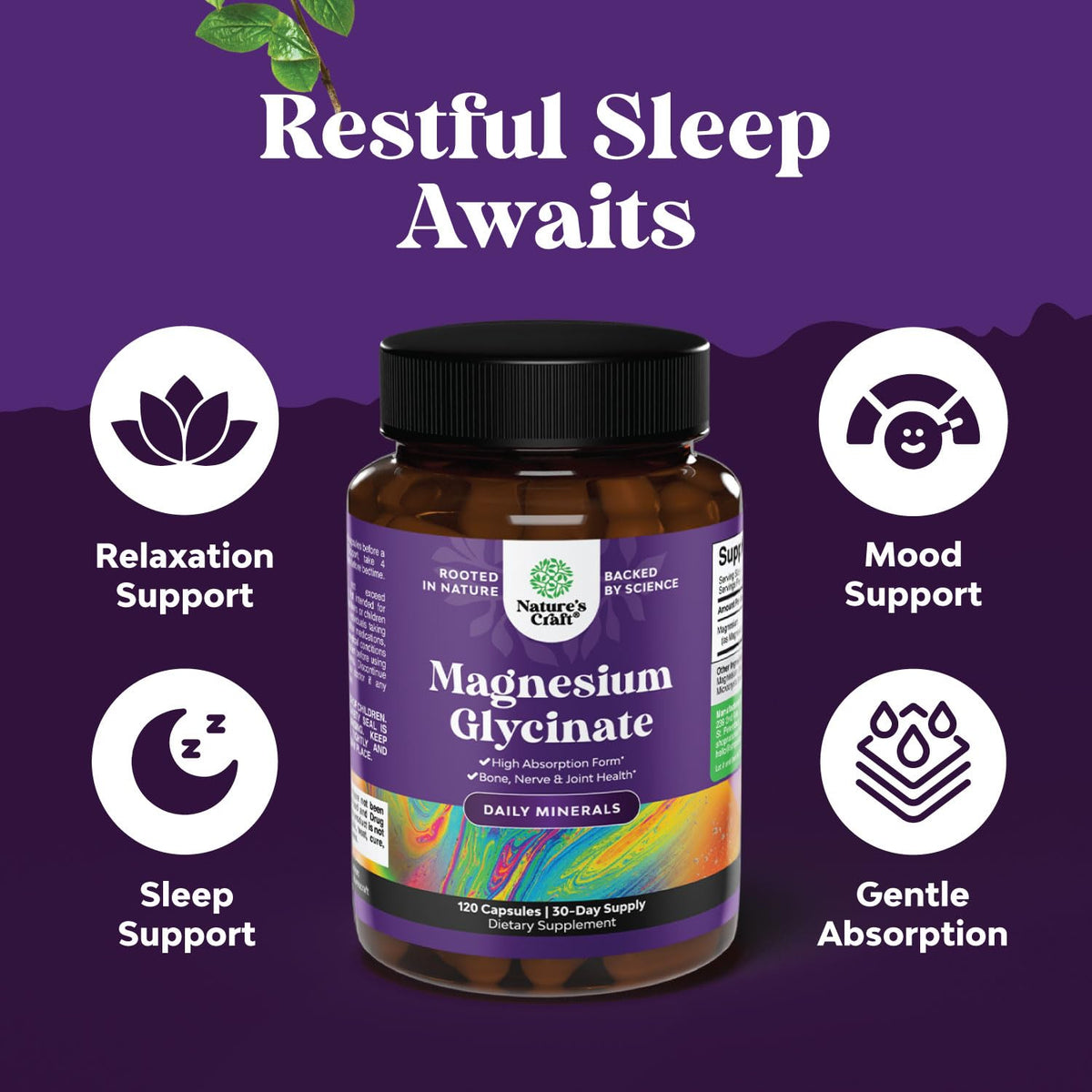 Natures Craft magnésium glycinate 500mg capsules avec étiquette