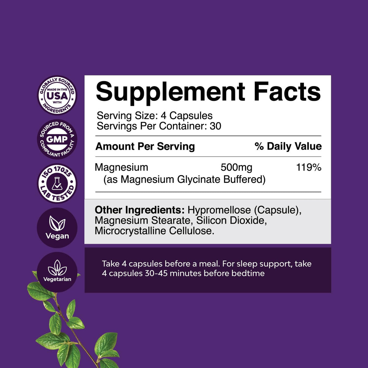 Natures Craft magnésium glycinate 500mg emballage