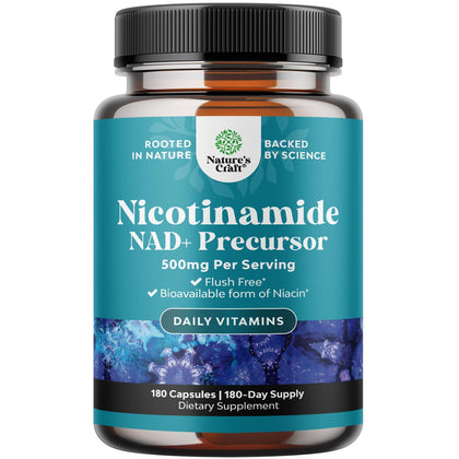 Natures Craft Nicotinamide 500mg 180 capsules vue de face