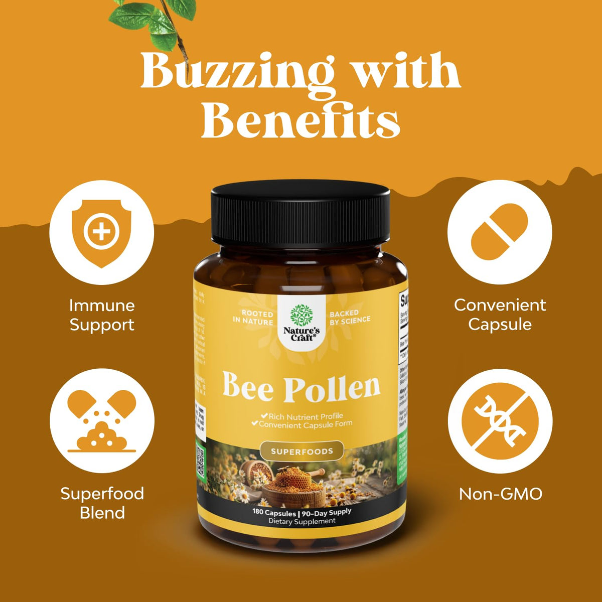 Natures Craft Pollen d'Abeille 180 Capsules côté