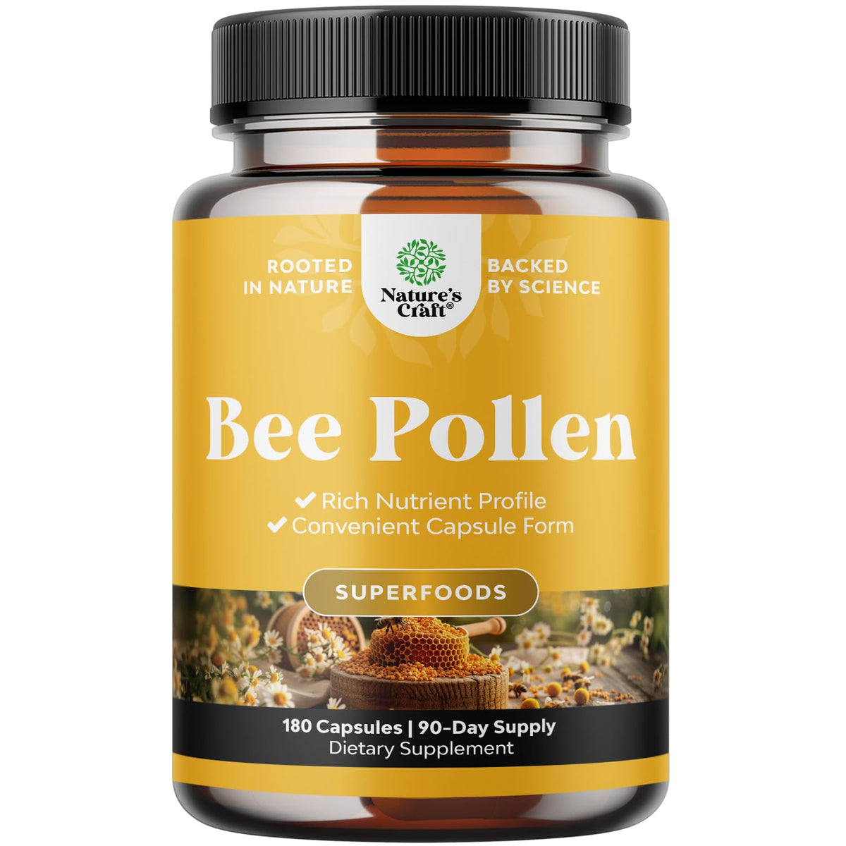Natures Craft Pollen d'Abeille 180 Capsules vue de face