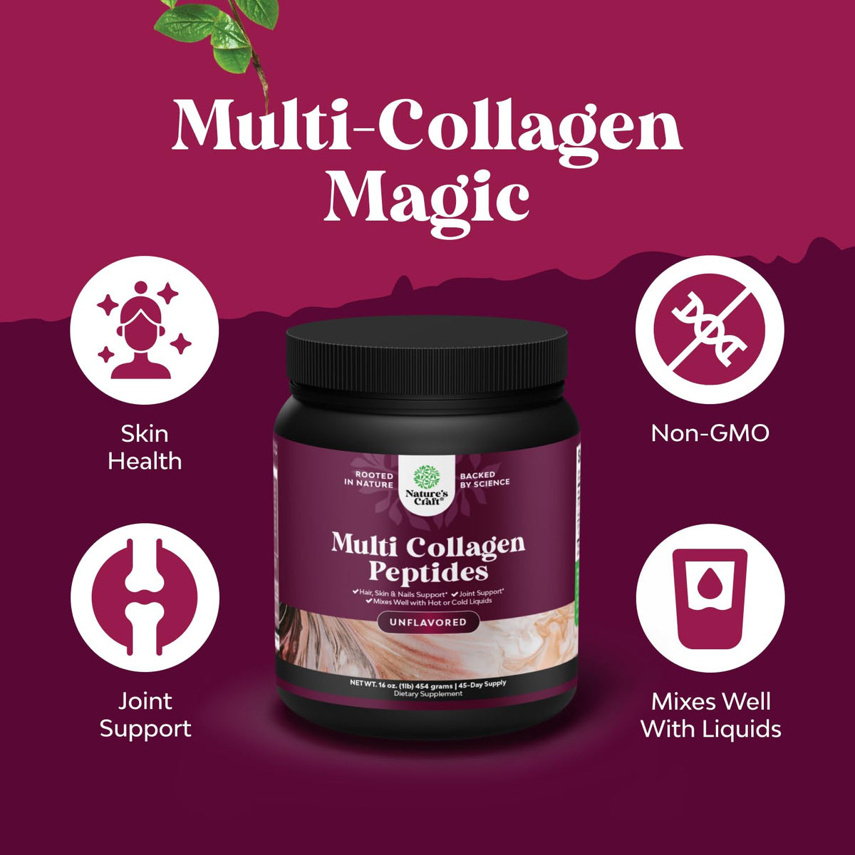 Natures Craft Poudre de Collagène Multi 454g avec cuillère doseuse