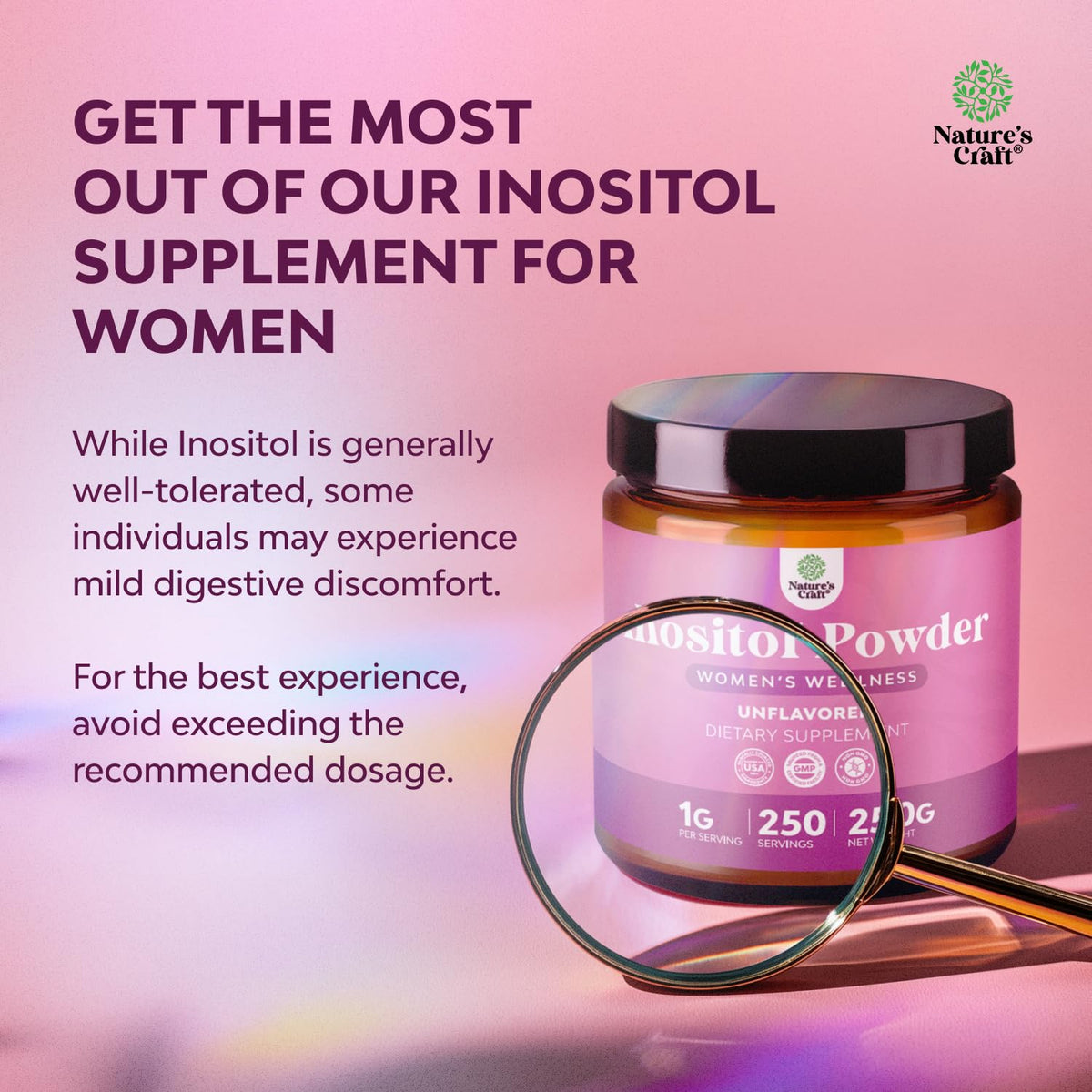 Natures Craft Poudre de Myo-Inositol 250g - mesure à côté