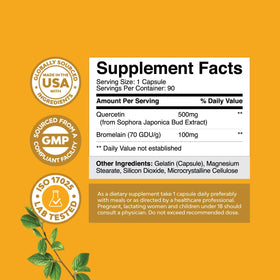 Natures Craft Quercétine avec Bromélaïne 500mg capsules label detail